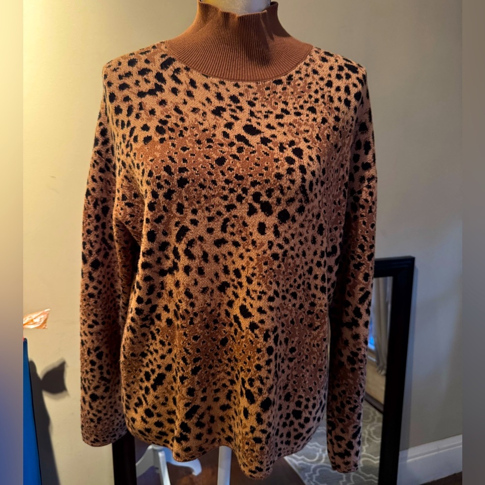 Ann Taylor Leopard Print High Neck Sweater
